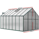 Green Fingers Greenhouse 4.43x2.44x2.15M Aluminium Polycarbonate Green House Garden Shed - Front View