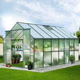 Green Fingers Greenhouse 4.43x2.44x2.15M Aluminium Polycarbonate Green House Garden Shed - Low Angle