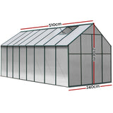 Green Fingers Greenhouse 5.1x2.44x2.1M Aluminium Polycarbonate Green House Garden Shed - Front View
