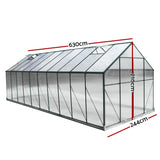 Green Fingers Greenhouse 6.3x2.44x2.1M Aluminium Polycarbonate Green House Garden Shed - Front View