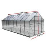Green Fingers Greenhouse 6.3x2.44x2.1M Aluminium Polycarbonate Green House Garden Shed - Front View