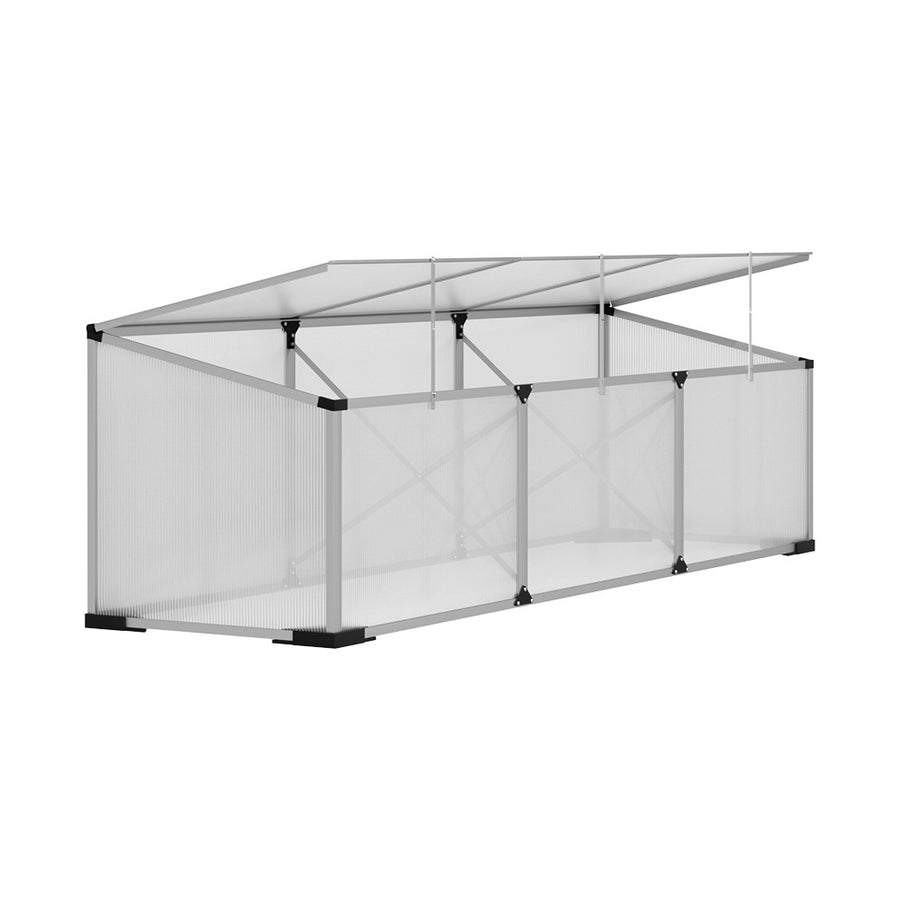 Green Fingers silver aluminium cold frame greenhouse, 180x50x50cm, polycarbonate