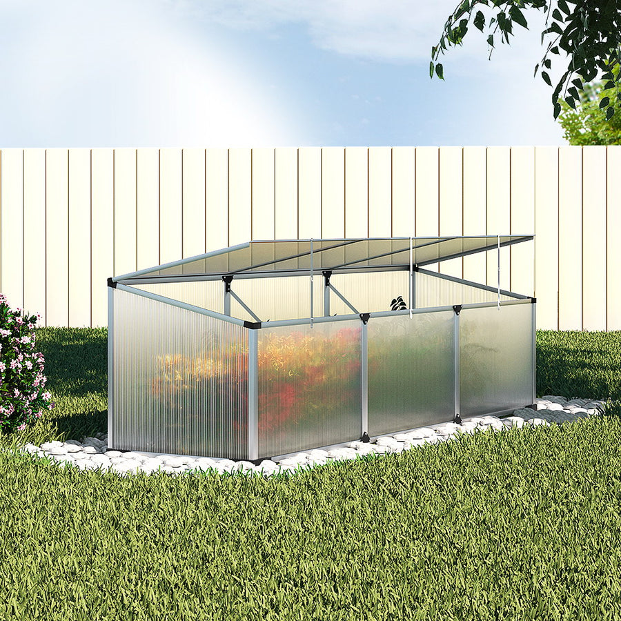 Green Fingers silver aluminium cold frame greenhouse, 180x50x50cm, polycarbonate, image 8