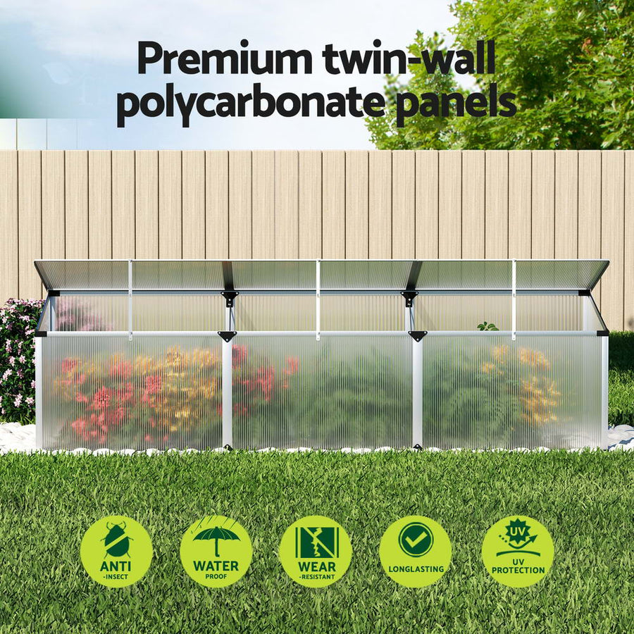 Green Fingers silver aluminium cold frame greenhouse, 180x50x50cm, polycarbonate, image 5