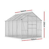 Green Fingers Greenhouse 2.42x2.5x2.26M Aluminium Double Doors Green House Garden Shed - Front View