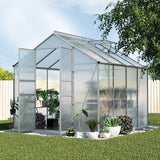 Green Fingers Greenhouse 2.42x2.5x2.26M Aluminium Double Doors Green House Garden Shed - Close-Up Angle