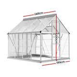 Green Fingers Greenhouse 2.48x1.89x2M Aluminium Polycarbonate Green House Garden Shed - Front View