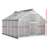 Green Fingers Greenhouse 3x2.5x1.95M Aluminium Polycarbonate Green House Garden Shed - Front View