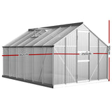 Green Fingers Greenhouse 3.6x2.5x1.95M Aluminium Polycarbonate Green House Garden Shed - Front View