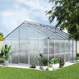 Green Fingers Greenhouse 3.6x2.5x1.95M Aluminium Polycarbonate Green House Garden Shed - Low Angle