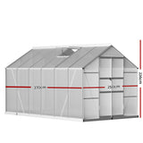 Green Fingers Greenhouse 3.7x2.5x2.26M Double Doors Aluminium Green House Garden Shed - Front View