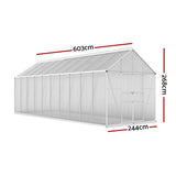 Green Fingers Greenhouse 6.03x2.44x2.68M Double Doors Aluminium Green House Garden Shed - Front View