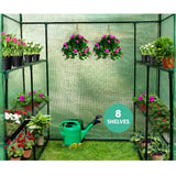 Green Fingers Greenhouse 1.4x1.55x2M Walk in Green House Tunnel Plant Garden Shed 8 Shelves - 45-Degree Angle