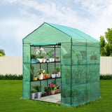Green Fingers Greenhouse 1.4x1.55x2M Walk in Green House Tunnel Plant Garden Shed 8 Shelves - Low Angle