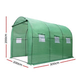 Green Fingers Greenhouse 3x2x2M Walk in Green House Tunnel Plant Garden Shed Dome - Front View