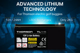 THOMSON 12V 24Ah Lithium Battery for Thomson Electric Golf Buggy - Front View