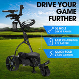THOMSON E5000 Pro Lithium Golf Buggy, 36 Hole, Only 12kg, Easy Fold, Electric Motorised Buggy Trolley Cart w/ Seat, Black - Front View