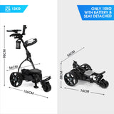 THOMSON E5000 Pro Lithium Golf Buggy, 36 Hole, Only 12kg, Easy Fold, Electric Motorised Buggy Trolley Cart w/ Seat, Black - Rear View