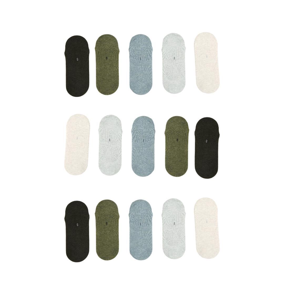 15X Medium Daily No Show Socks - MULTI COLOUR