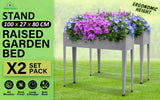 2X Raised Garden Bed With Stand 100 x 27 x 80cm - GREY - Front View