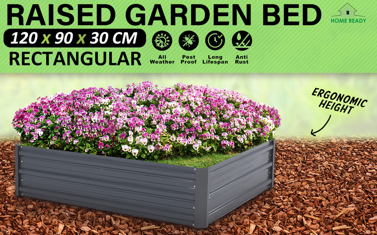 Raised Garden Bed Rectangular 120 x 90 x 30cm - GREY