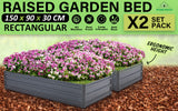 2X Raised Garden Bed Rectangular 150 x 90 x 30cm - GREY - Front View