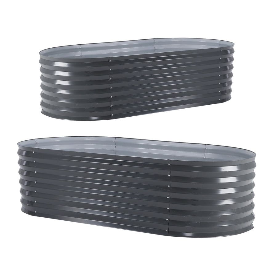 2X Raised Garden Bed Oval 160 x 80 x 45cm - GREY