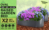2X Raised Garden Bed Oval 160 x 80 x 45cm - GREY