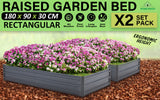 2X Raised Garden Bed Rectangular 180 x 90 x 30cm - GREY - Front View