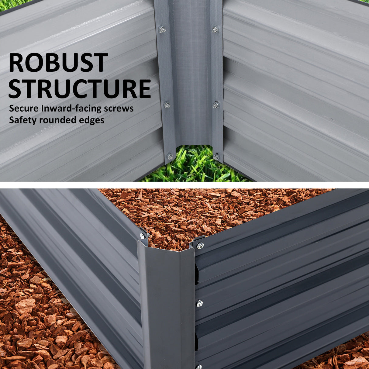 2X Raised Garden Bed Rectangular 180 x 90 x 30cm - GREY
