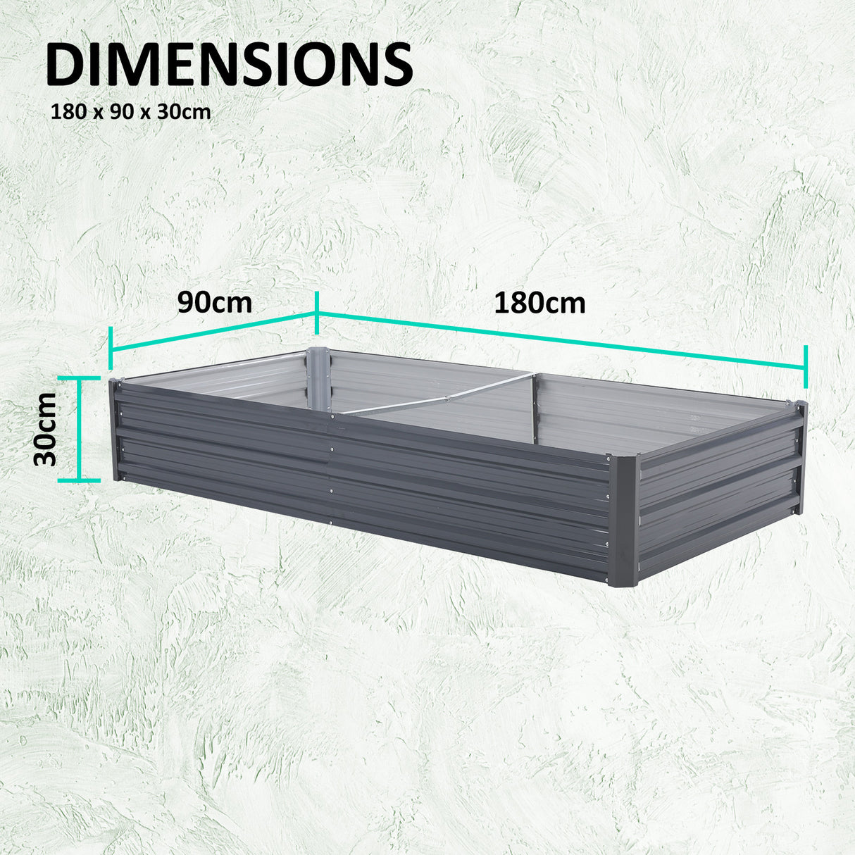 2X Raised Garden Bed Rectangular 180 x 90 x 30cm - GREY