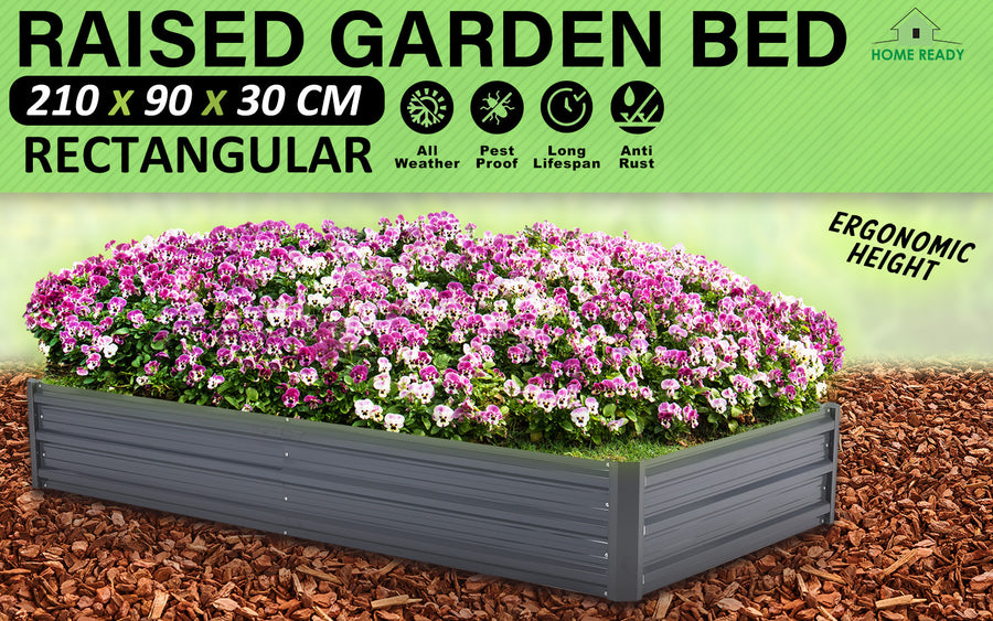 Raised Garden Bed Rectangular 210 x 90 x 30cm - GREY