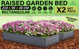 2X Raised Garden Bed Rectangular 210 x 90 x 30cm - GREY