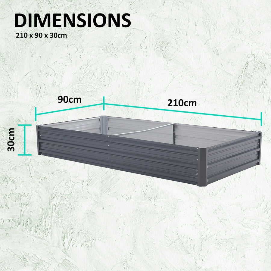 2X Raised Garden Bed Rectangular 210 x 90 x 30cm - GREY