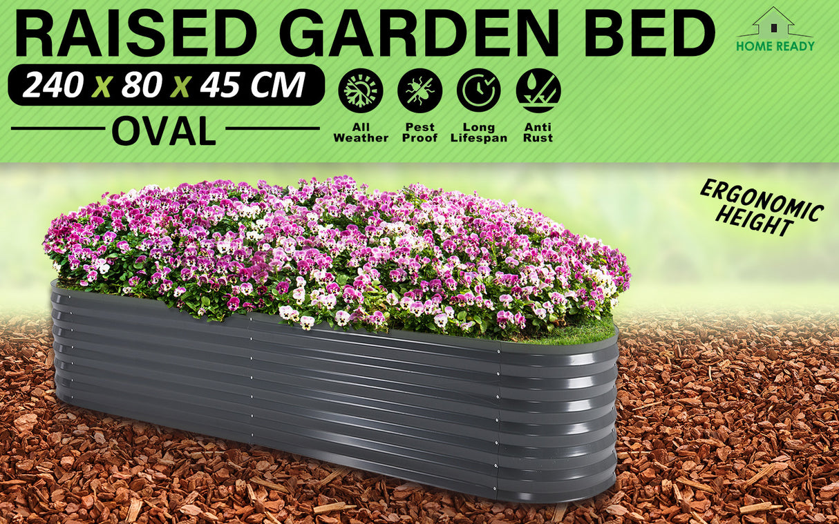 Raised Garden Bed Oval 240 x 80 x 45cm - GREY
