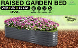 Raised Garden Bed Oval 240 x 80 x 45cm - GREY - Front View