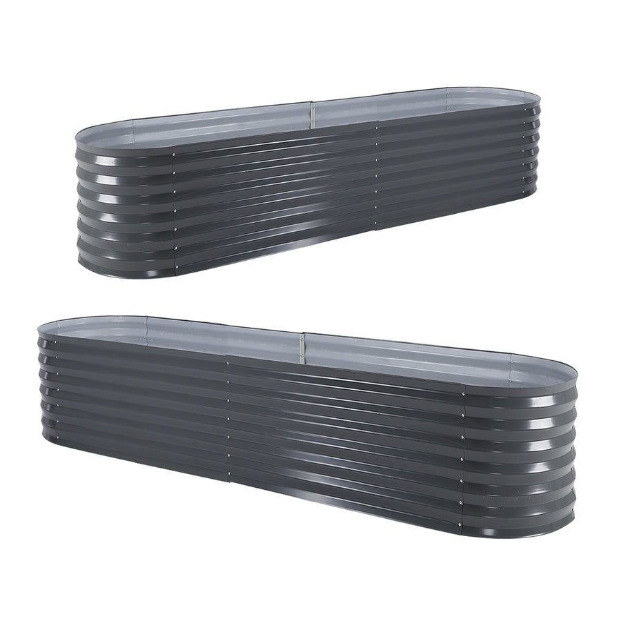 2X Raised Garden Bed Oval 240 x 80 x 45cm - GREY