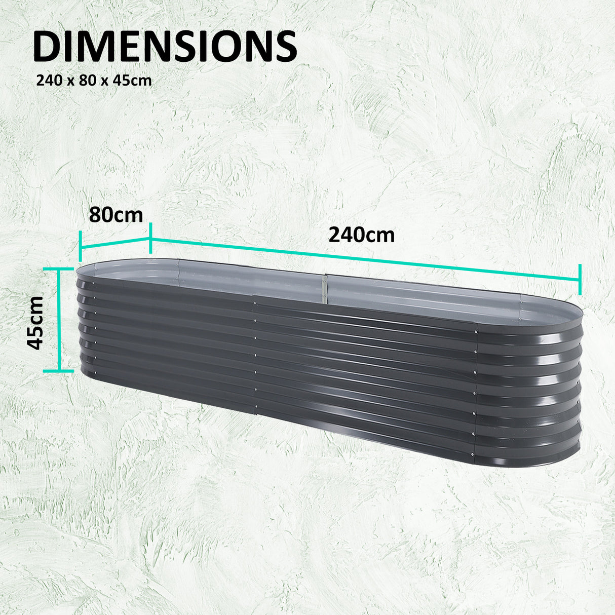 2X Raised Garden Bed Oval 240 x 80 x 45cm - GREY
