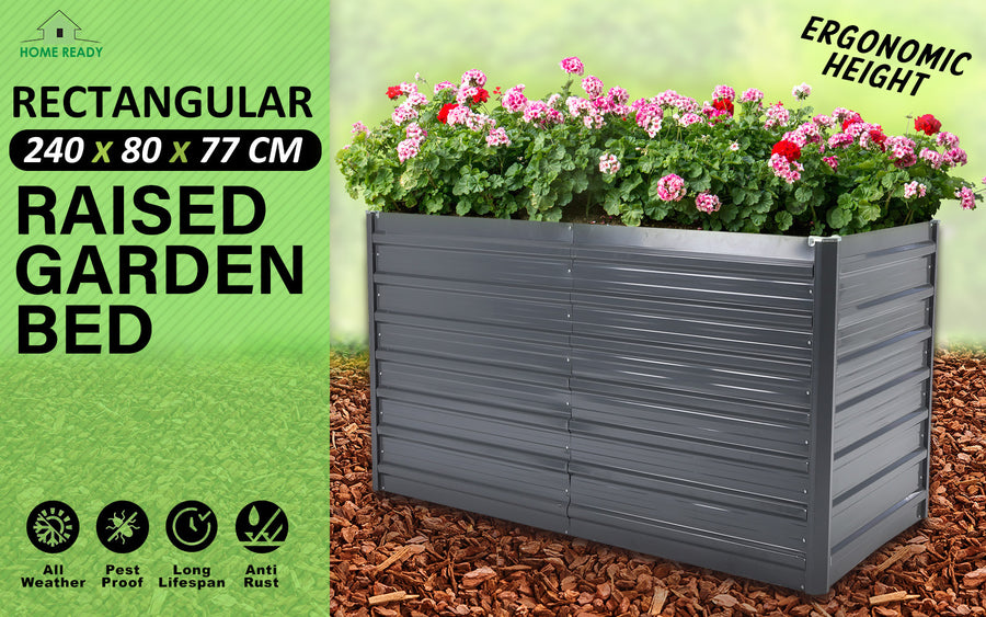 Raised Garden Bed 2 in 1 Rectangular 240 x 80 x 77cm - GREY
