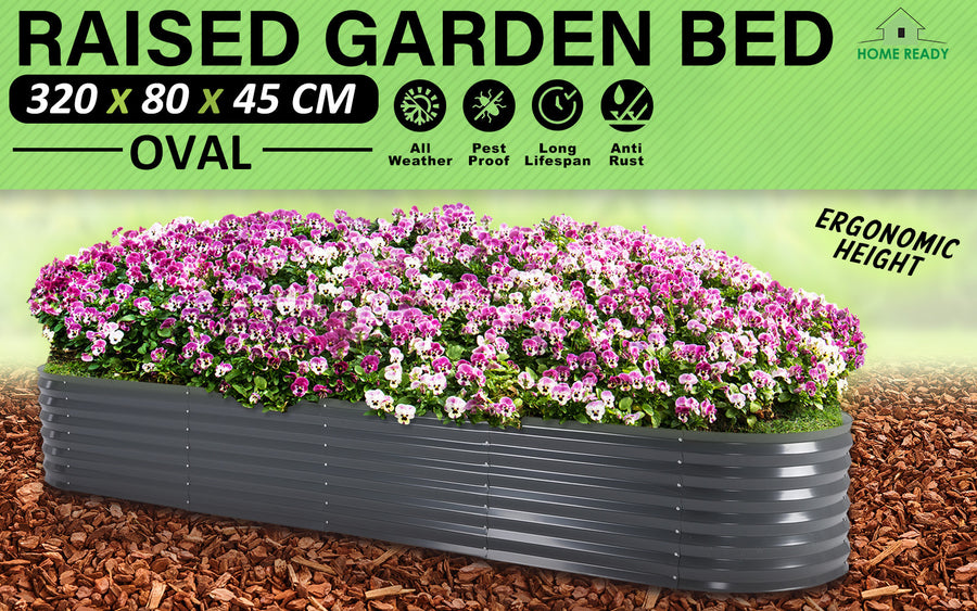 Raised Garden Bed Oval 320 x 80 x 45cm - GREY
