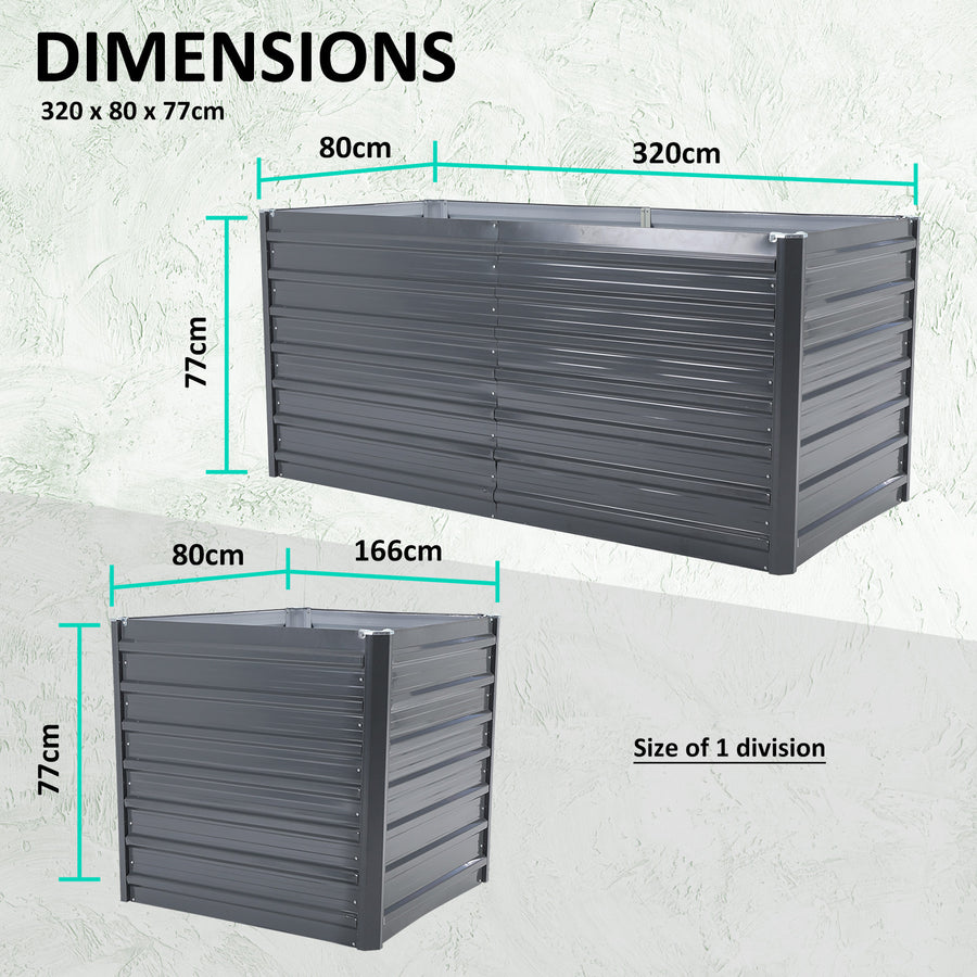 Raised Garden Bed 2 in 1 Rectangular 320 x 80 x 77cm - GREY