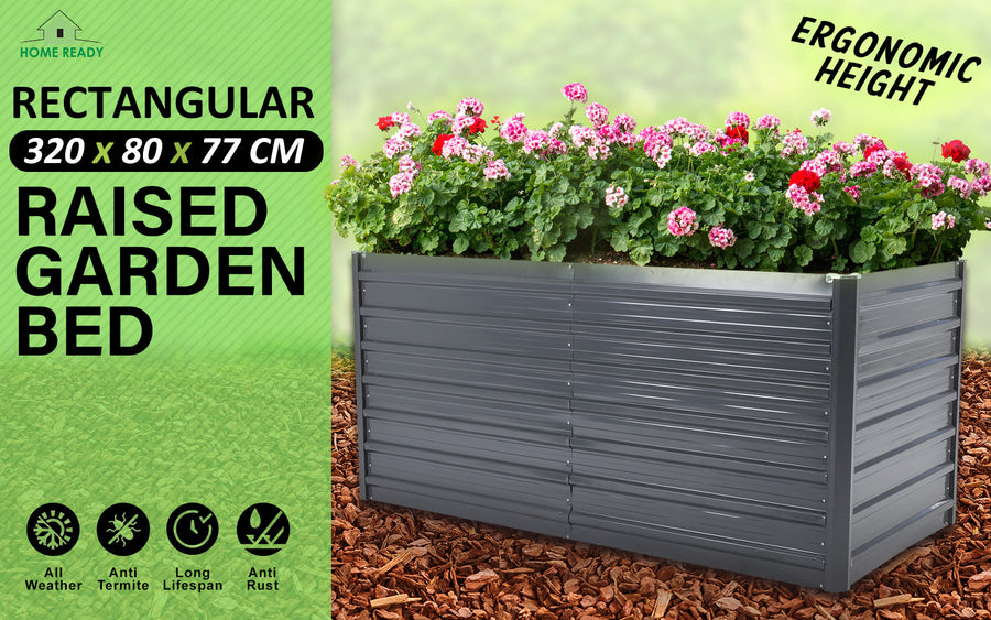 Raised Garden Bed 2 in 1 Rectangular 320 x 80 x 77cm - GREY