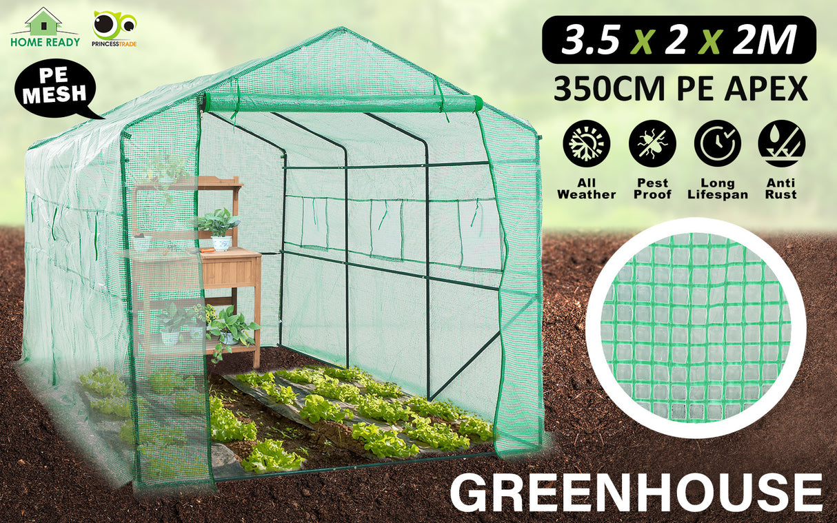 3.5x2x2M Greenhouse PE Apex Roof - GREEN