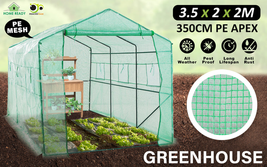 3.5x2x2M Greenhouse PE Apex Roof - GREEN