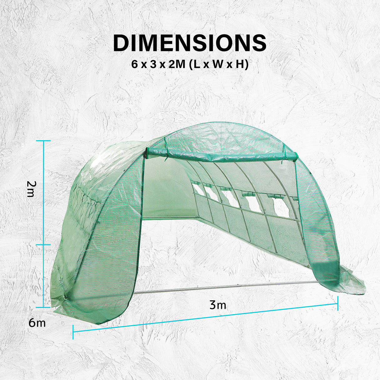 6x3x2M Greenhouse PE Dome Tunnel - GREEN