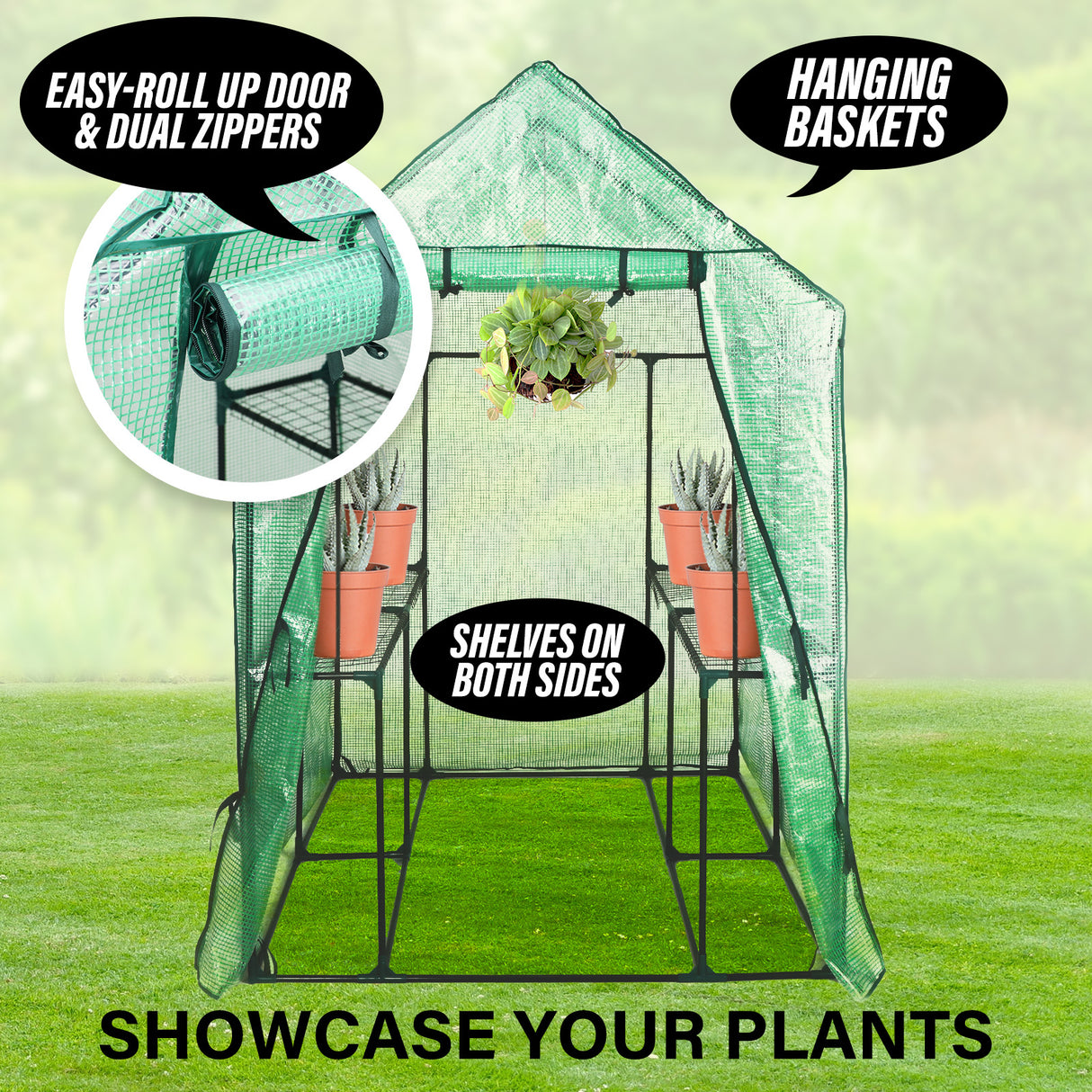 190cm Greenhouse PE Apex Roof Cover Only - GREEN