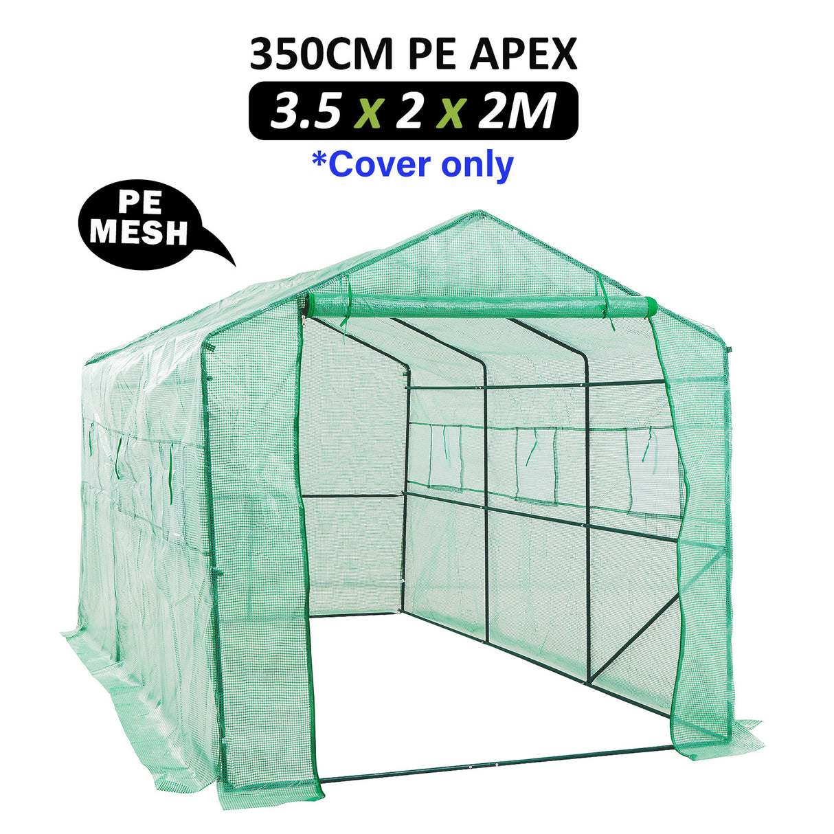 350cm Greenhouse PE Apex Roof Cover Only - GREEN