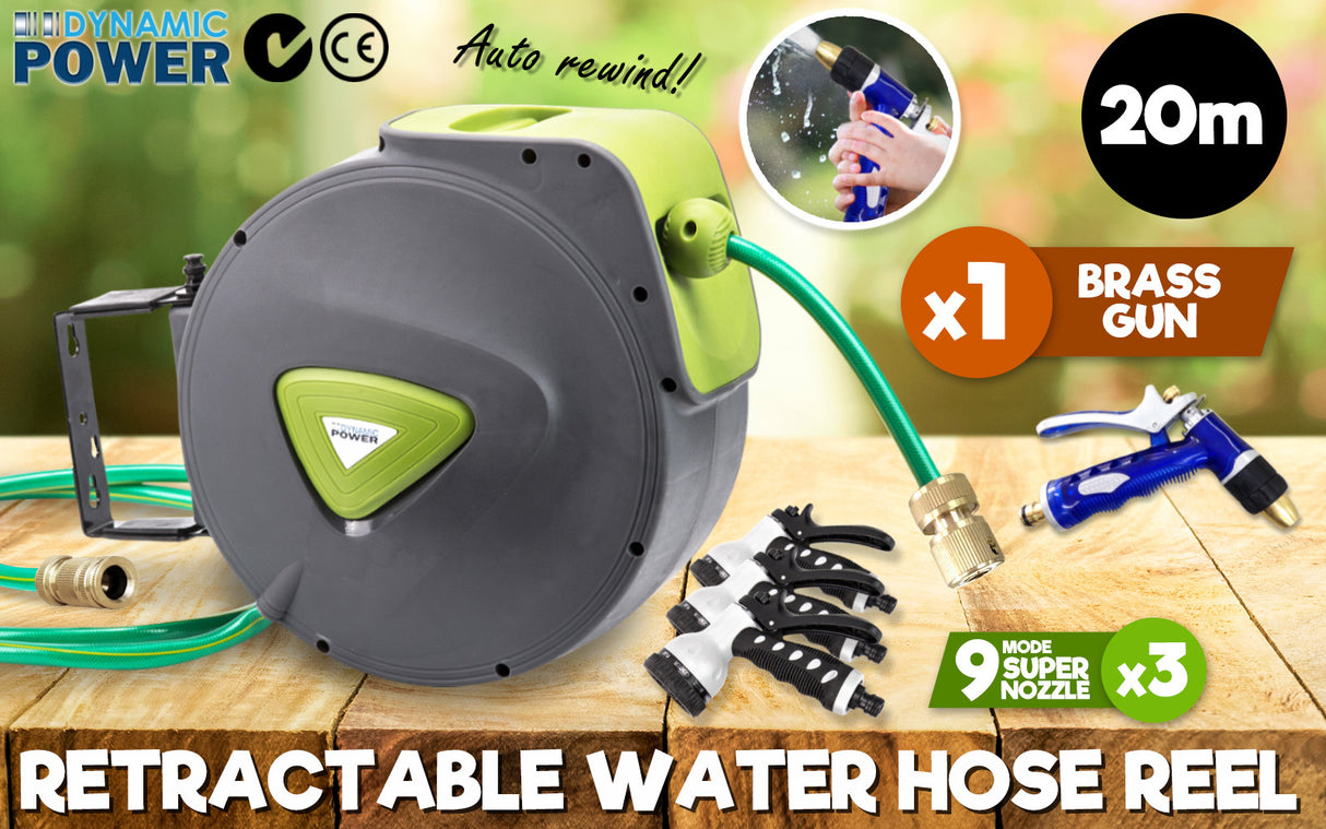 20M Garden Water Hose Reel + Brass Gun