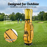Everfit Golf Cart Bag Rolling Buggy Club Organiser Synthetic Leather Yellow - Rear View