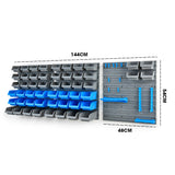 BAUMR-AG 69pc Wall Mounted Parts Bin Rack with Tool Holders - Blue - Rear View